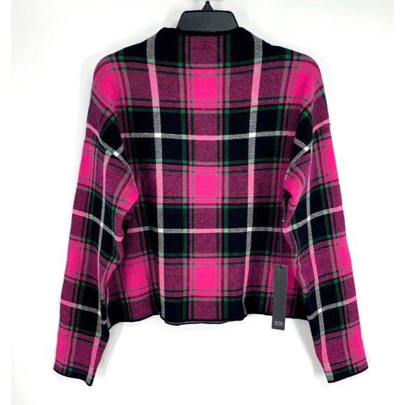 Nicole Miller Sweater Pink Black Plaid Mock Neck Stretch NWT - Picture 1 of 9